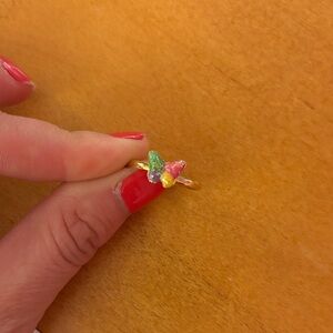 Gold Butterfly Ring with Multicolor Crystal Wings